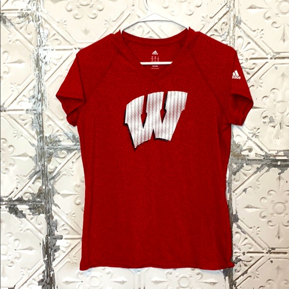 adidas Tops - Wisconsin college red adidas workout tee